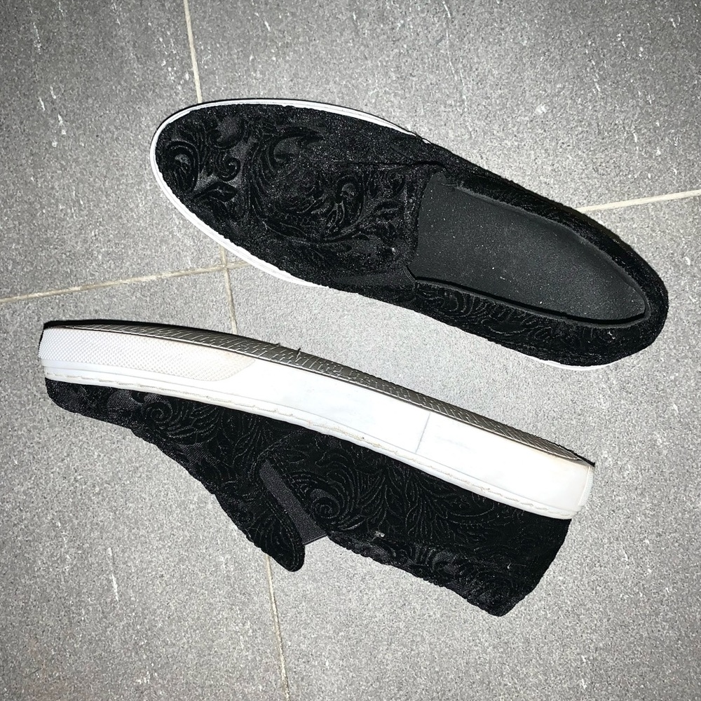 Manebi slip on sneakers in black cloth, size 7.5, 1 inch wedge